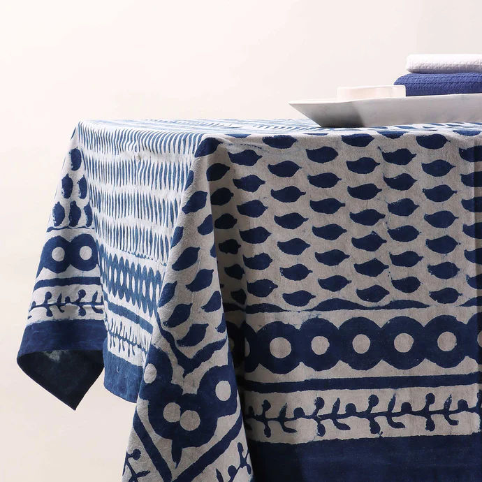 Premium Hand Block Leaf Print Cotton Top Dining Table Cloth Design